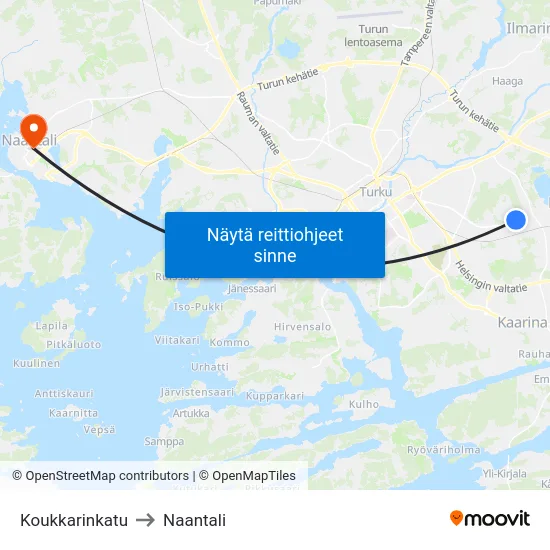 Koukkarinkatu to Naantali map