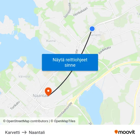 Karvetti to Naantali map