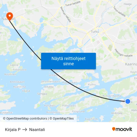 Kirjala P to Naantali map