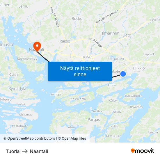 Tuorla to Naantali map
