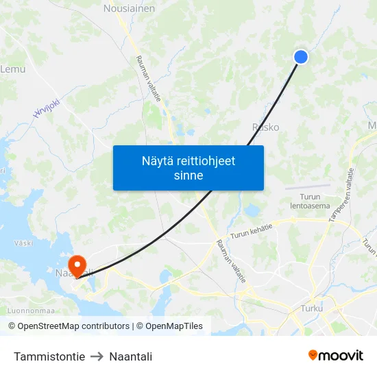 Tammistontie to Naantali map