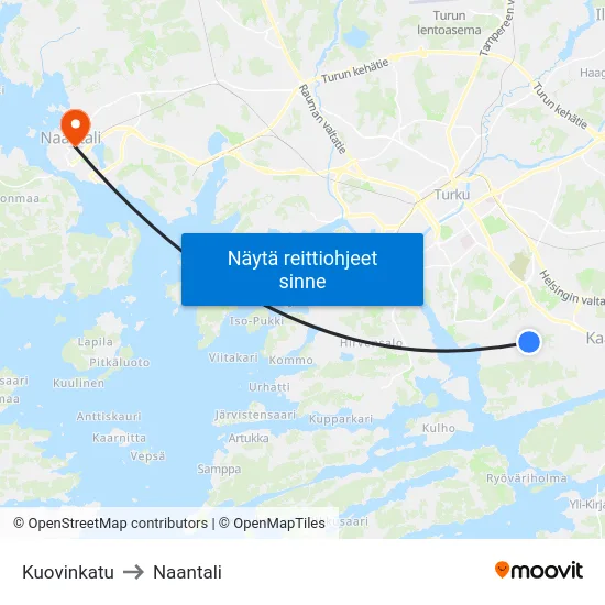 Kuovinkatu to Naantali map