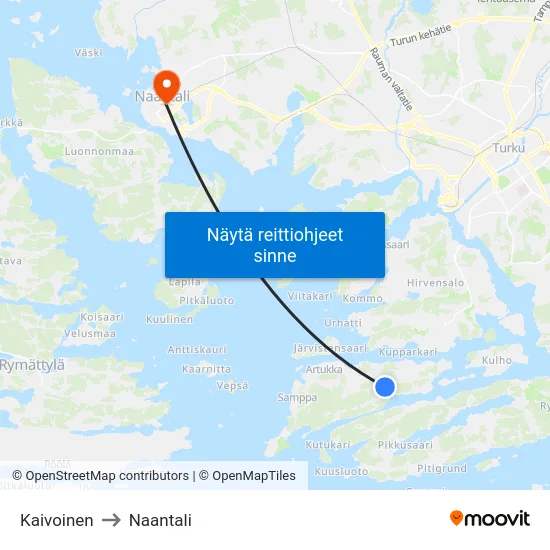Kaivoinen to Naantali map