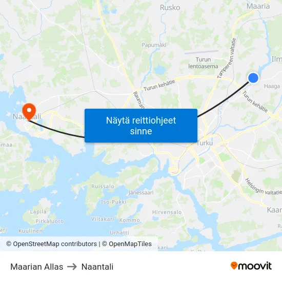 Maarian Allas to Naantali map