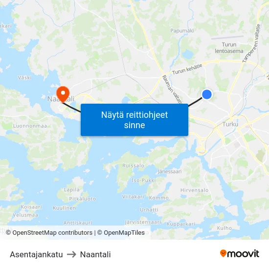 Asentajankatu to Naantali map