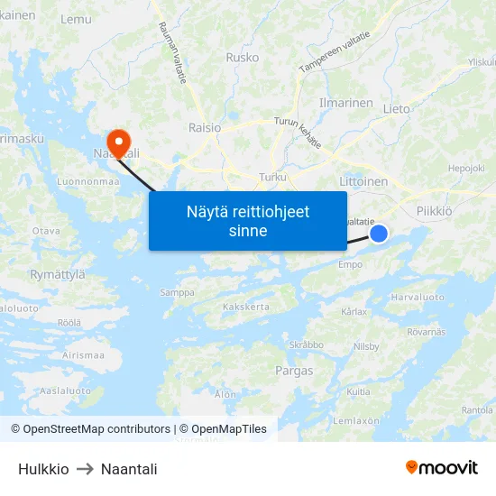 Hulkkio to Naantali map