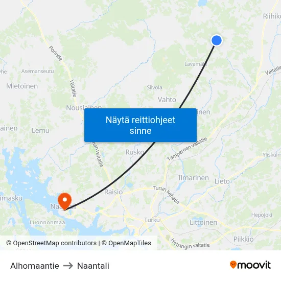 Alhomaantie to Naantali map