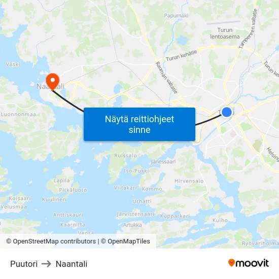 Puutori to Naantali map