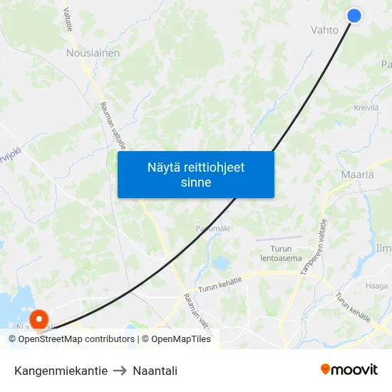 Kangenmiekantie to Naantali map