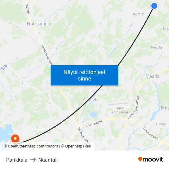 Parikkala to Naantali map