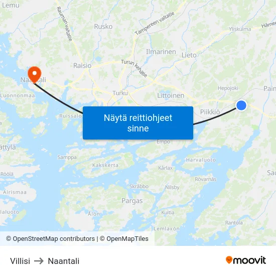 Villisi to Naantali map