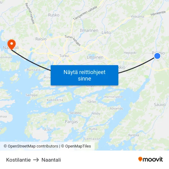 Kostilantie to Naantali map