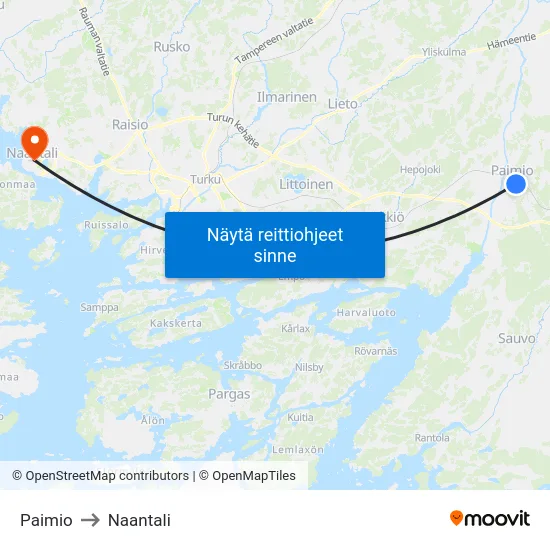 Paimio to Naantali map