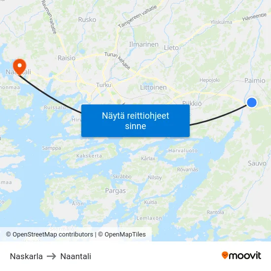 Naskarla to Naantali map