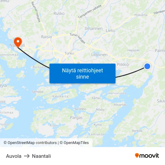 Auvola to Naantali map
