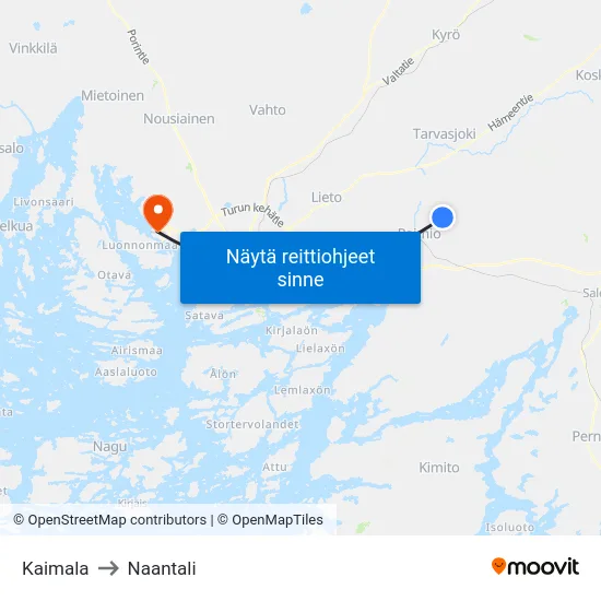 Kaimala to Naantali map
