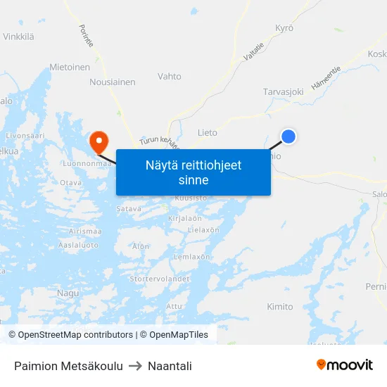 Paimion Metsäkoulu to Naantali map