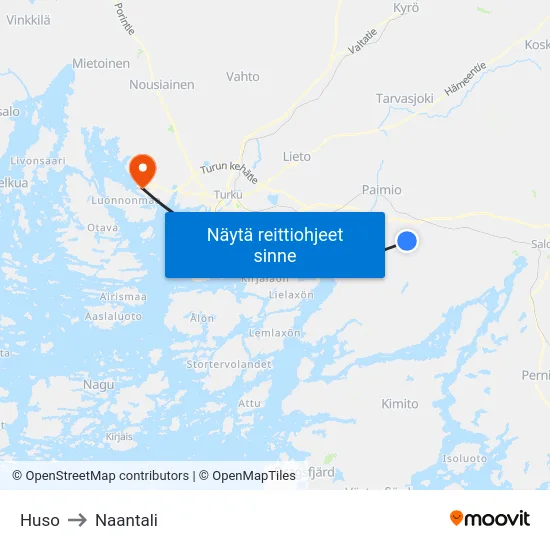 Huso to Naantali map