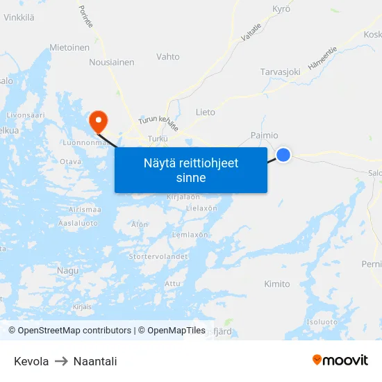 Kevola to Naantali map