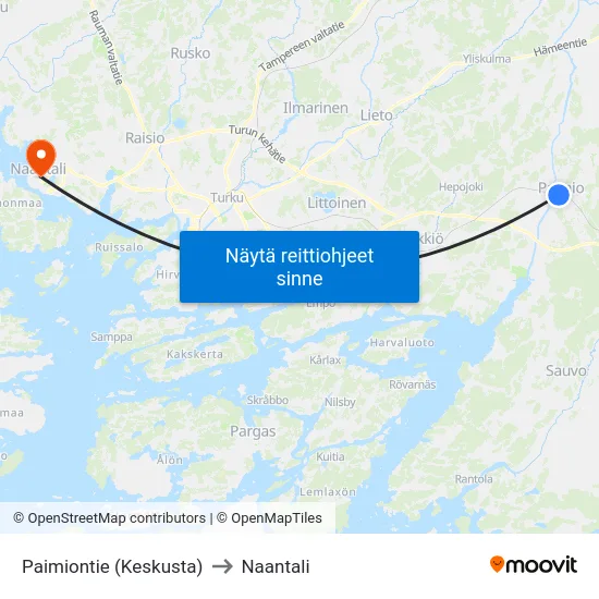 Paimiontie (Keskusta) to Naantali map