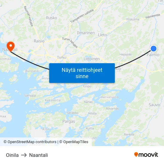 Oinila to Naantali map