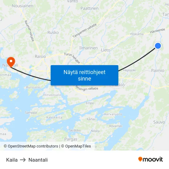 Kaila to Naantali map