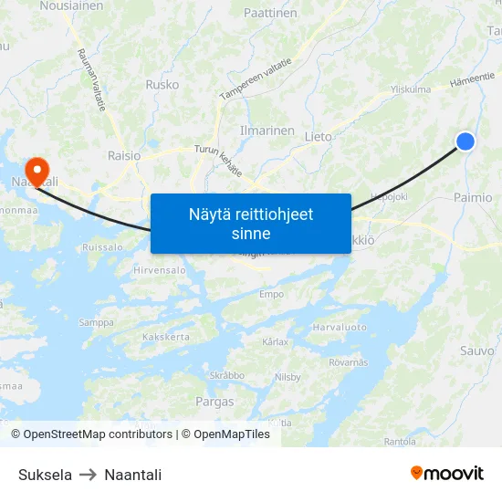 Suksela to Naantali map