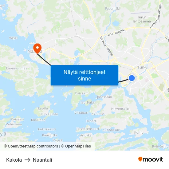 Kakola to Naantali map