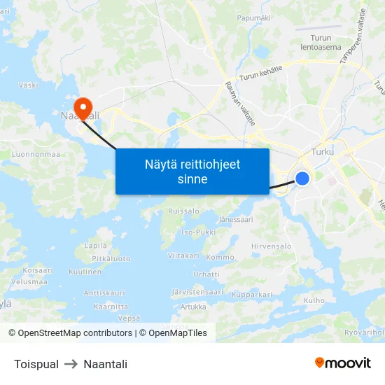 Toispual to Naantali map