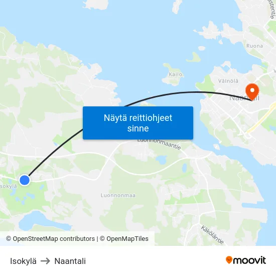 Isokylä to Naantali map