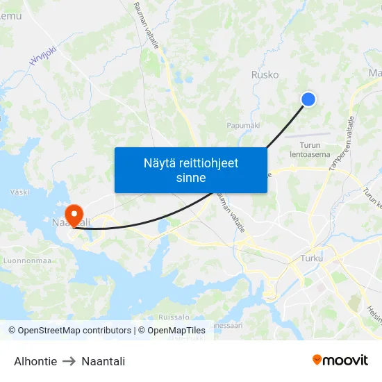 Alhontie to Naantali map