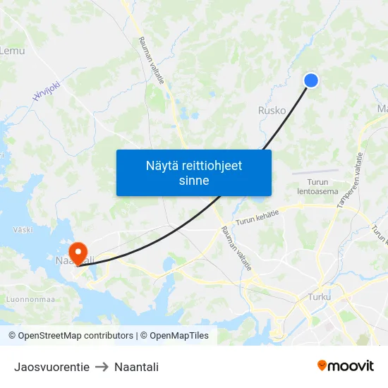 Jaosvuorentie to Naantali map