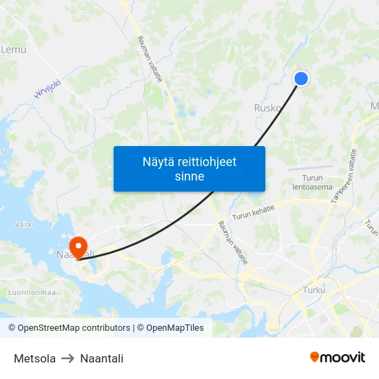 Metsola to Naantali map