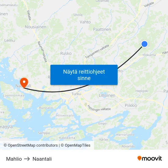 Mahlio to Naantali map