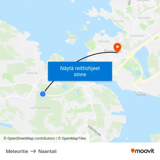 Meteoritie to Naantali map