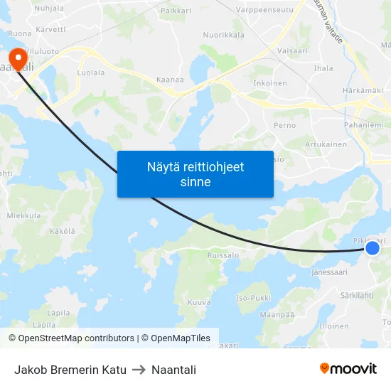 Jakob Bremerin Katu to Naantali map