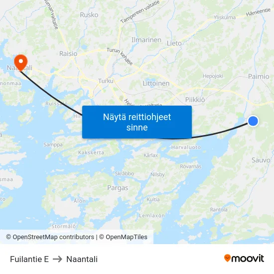 Fuilantie E to Naantali map