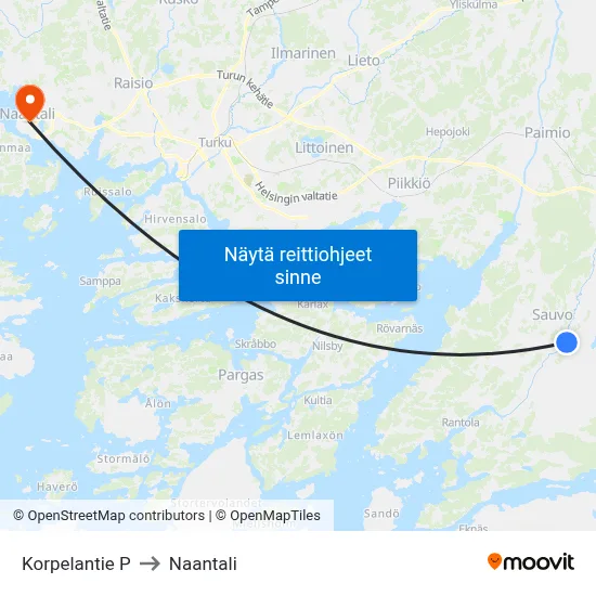 Korpelantie P to Naantali map
