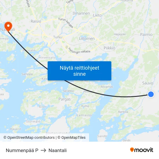 Nummenpää P to Naantali map