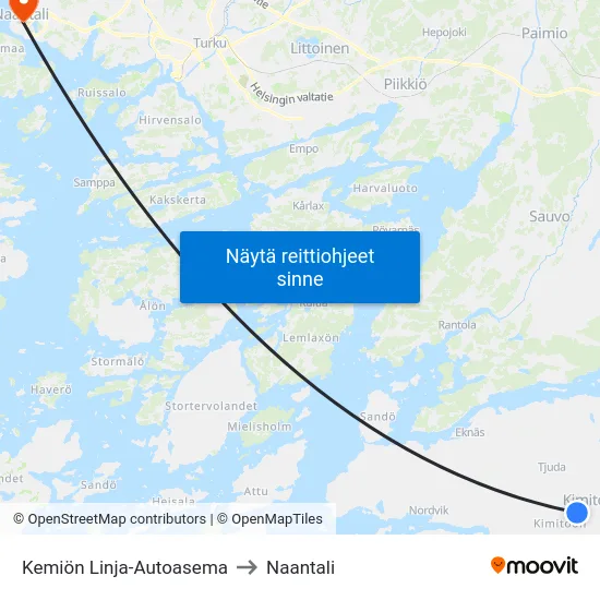 Kemiön Linja-Autoasema to Naantali map