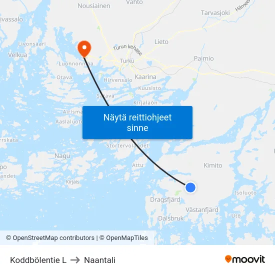Koddbölentie L to Naantali map