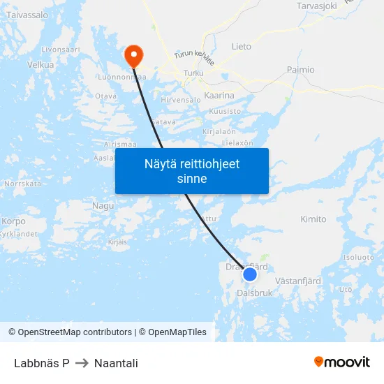 Labbnäs P to Naantali map