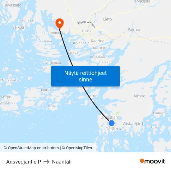 Ansvedjantie P to Naantali map