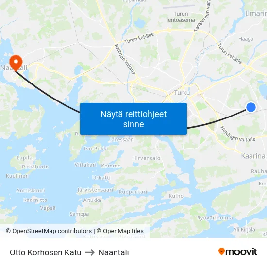Otto Korhosen Katu [Varissuo] to Naantali map