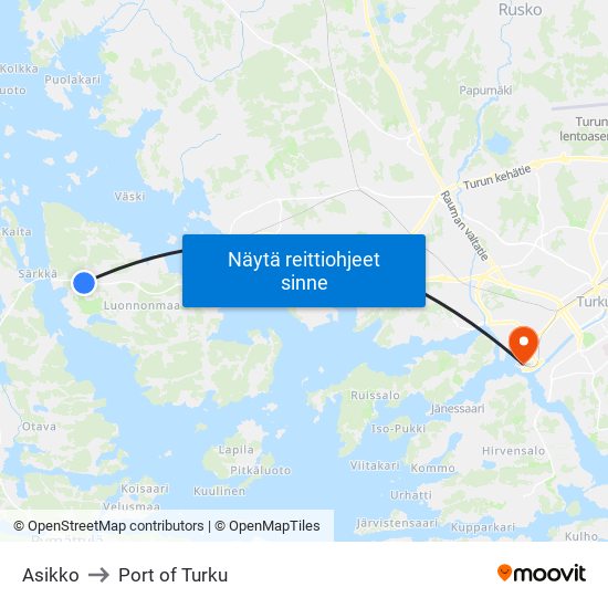 Asikko to Port of Turku map