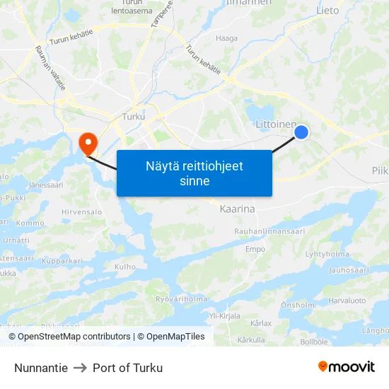 Nunnantie to Port of Turku map