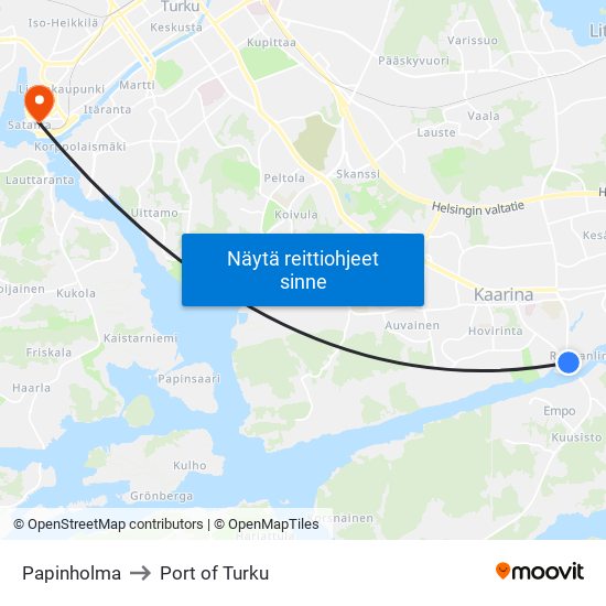 Papinholma to Port of Turku map