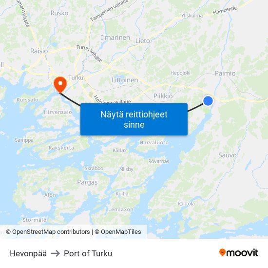 Hevonpää to Port of Turku map