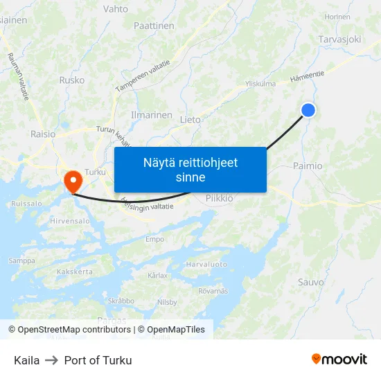 Kaila to Port of Turku map