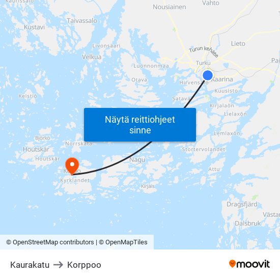 Kaurakatu to Korppoo map